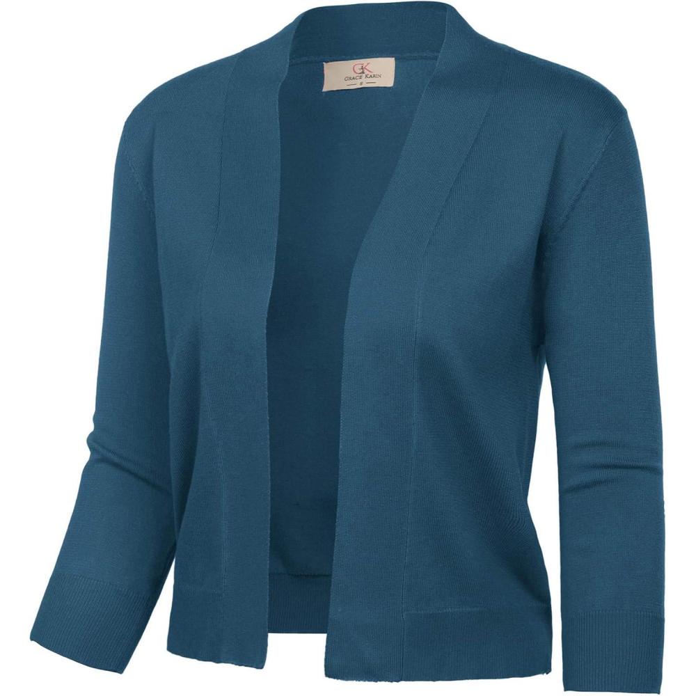 imageGRACE KARIN Women Cardigan Sweaters Lightweight Knit Cropped Cardigans Trendy 34 Sleeve Shrug Bolero S3XLCerulean