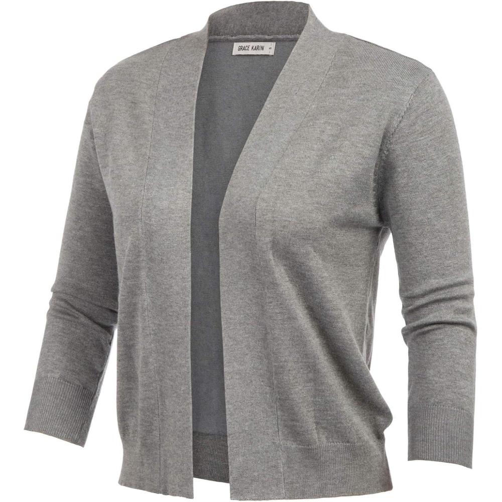 imageGRACE KARIN Women Cardigan Sweaters Lightweight Knit Cropped Cardigans Trendy 34 Sleeve Shrug Bolero S3XLFlower Grey