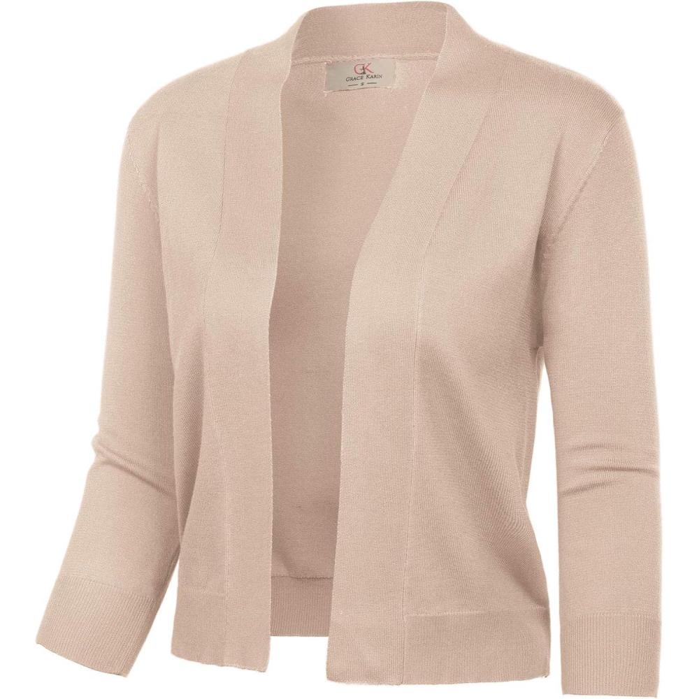 imageGRACE KARIN Women Cardigan Sweaters Lightweight Knit Cropped Cardigans Trendy 34 Sleeve Shrug Bolero S3XLKhaki
