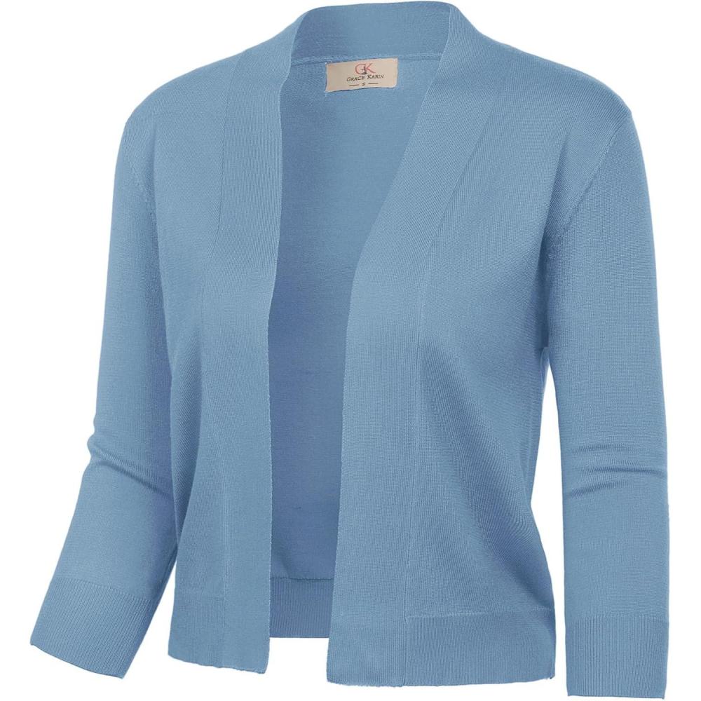 imageGRACE KARIN Women Cardigan Sweaters Lightweight Knit Cropped Cardigans Trendy 34 Sleeve Shrug Bolero S3XLSea Blue