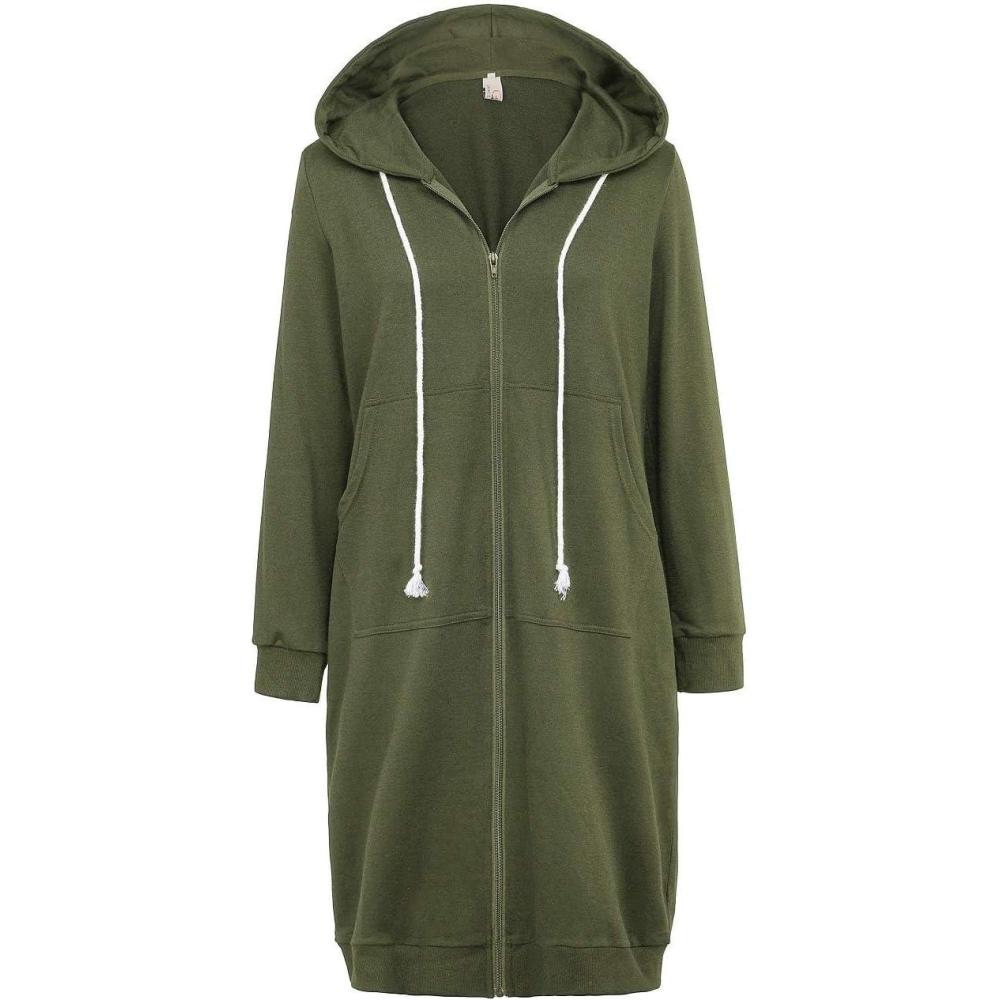 imageGRACE KARIN Womens Casual Pockets Zip up Hoodies Tunic Sweatshirt Long Hoodie JacketArmy Green