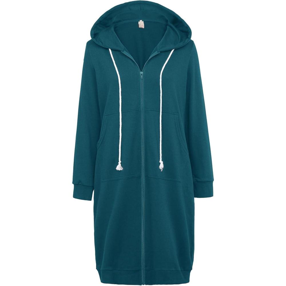 imageGRACE KARIN Womens Casual Pockets Zip up Hoodies Tunic Sweatshirt Long Hoodie JacketBlue Green