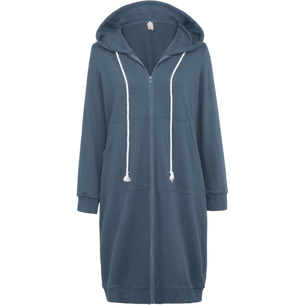 imageGRACE KARIN Womens Casual Pockets Zip up Hoodies Tunic Sweatshirt Long Hoodie JacketBlue Grey