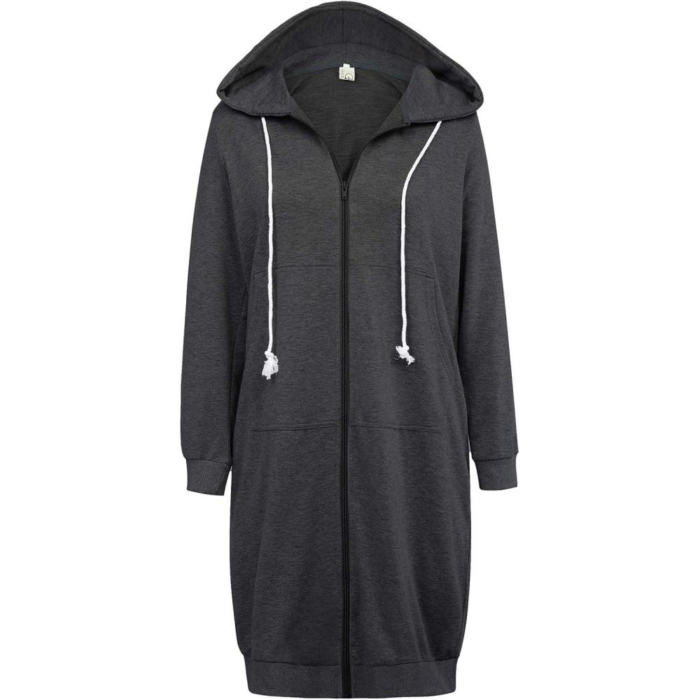 imageGRACE KARIN Womens Casual Pockets Zip up Hoodies Tunic Sweatshirt Long Hoodie JacketDark Grey