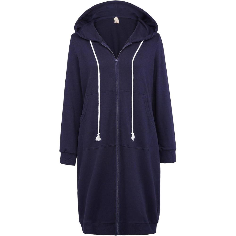 imageGRACE KARIN Womens Casual Pockets Zip up Hoodies Tunic Sweatshirt Long Hoodie JacketNavy Blue