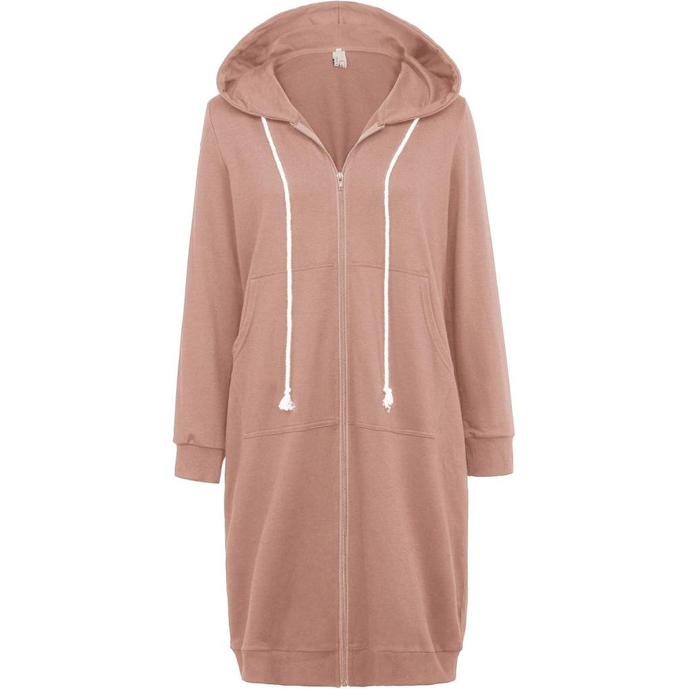 imageGRACE KARIN Womens Casual Pockets Zip up Hoodies Tunic Sweatshirt Long Hoodie JacketShrimp Pink