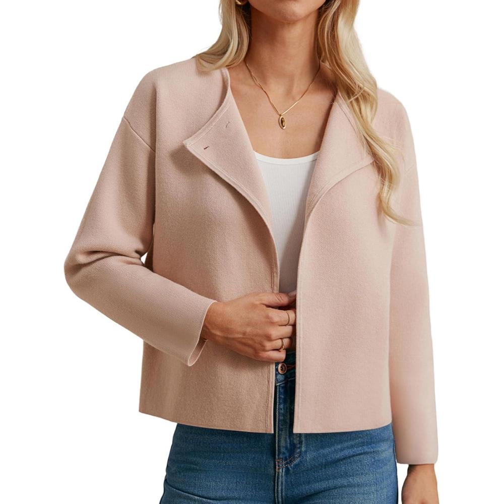 imageGRACE KARIN Womens Cropped Knit Sweater Blazer Oversized Open Front Jackets 2026 Spring Laple Cardigans Dressy CasualApricot
