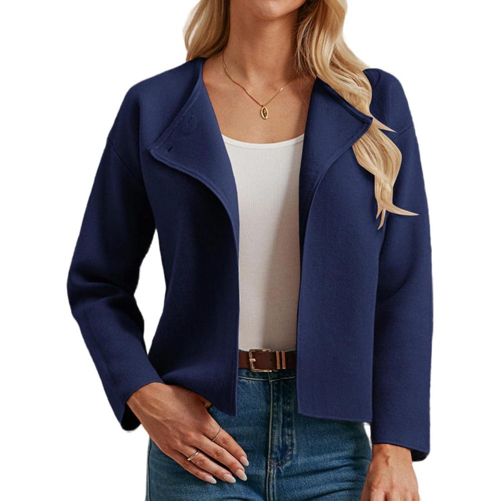 imageGRACE KARIN Womens Cropped Knit Sweater Blazer Oversized Open Front Jackets 2026 Spring Laple Cardigans Dressy CasualNavy Blue