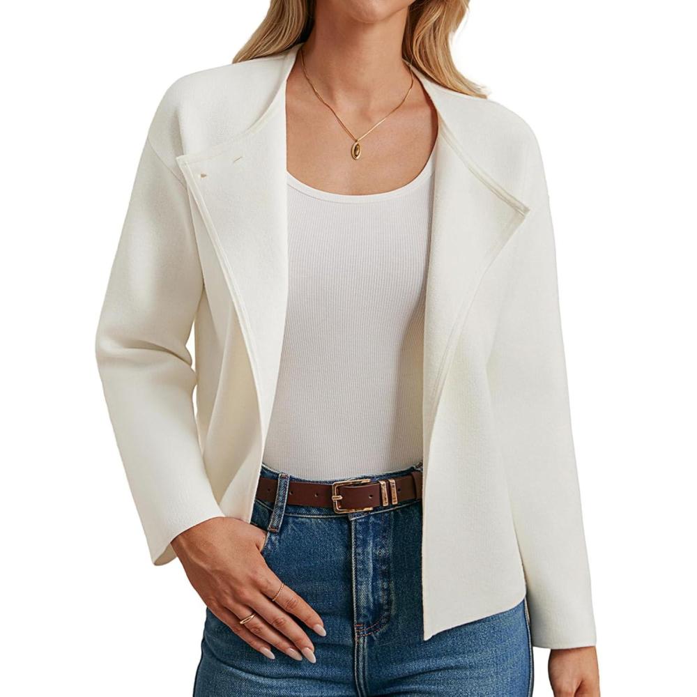 imageGRACE KARIN Womens Cropped Knit Sweater Blazer Oversized Open Front Jackets 2026 Spring Laple Cardigans Dressy CasualWhite