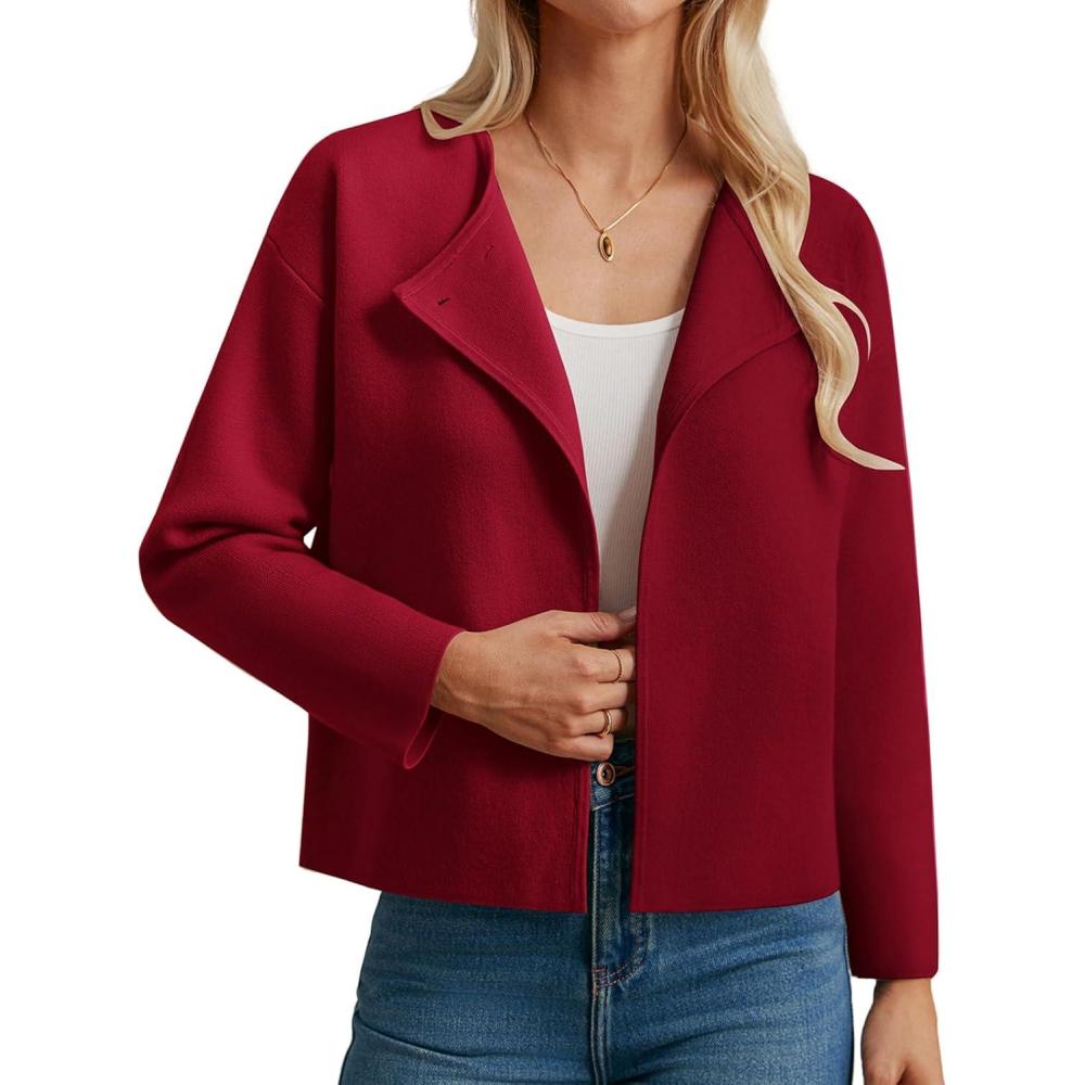 imageGRACE KARIN Womens Cropped Knit Sweater Blazer Oversized Open Front Jackets 2026 Spring Laple Cardigans Dressy CasualWine Red