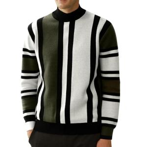 GRACE KARIN Mens Sweater Turtleneck Striped Pullover Fashion Christmas Sweater(Army Green)