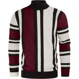 GRACE KARIN Mens Sweater Turtleneck Striped Pullover Fashion Christmas Sweater(Beige)