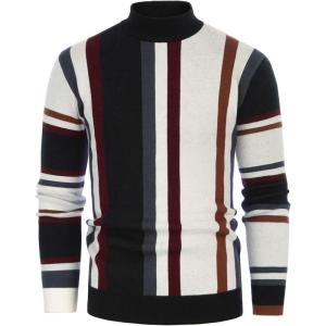 GRACE KARIN Mens Sweater Turtleneck Striped Pullover Fashion Christmas Sweater(Coffee)