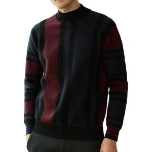 GRACE KARIN Mens Sweater Turtleneck Striped Pullover Fashion Christmas Sweater(Wine)