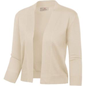 GRACE KARIN Women Cardigan Sweaters Lightweight Knit Cropped Cardigans Trendy 3/4 Sleeve Shrug Bolero S-3XL(Beige)