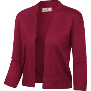 GRACE KARIN Women Cardigan Sweaters Lightweight Knit Cropped Cardigans Trendy 3/4 Sleeve Shrug Bolero S-3XL(Burgundy)