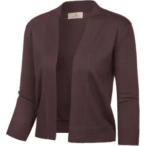 GRACE KARIN Women Cardigan Sweaters Lightweight Knit Cropped Cardigans Trendy 3/4 Sleeve Shrug Bolero S-3XL(Coffee)