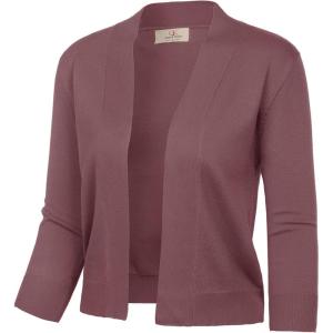GRACE KARIN Women Cardigan Sweaters Lightweight Knit Cropped Cardigans Trendy 3/4 Sleeve Shrug Bolero S-3XL(Grey Pink)