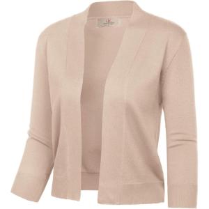 GRACE KARIN Women Cardigan Sweaters Lightweight Knit Cropped Cardigans Trendy 3/4 Sleeve Shrug Bolero S-3XL(Khaki)