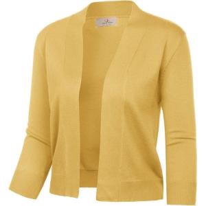GRACE KARIN Women Cardigan Sweaters Lightweight Knit Cropped Cardigans Trendy 3/4 Sleeve Shrug Bolero S-3XL(Mustard)