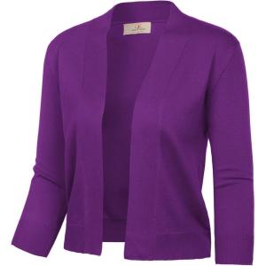 GRACE KARIN Women Cardigan Sweaters Lightweight Knit Cropped Cardigans Trendy 3/4 Sleeve Shrug Bolero S-3XL(Purple)