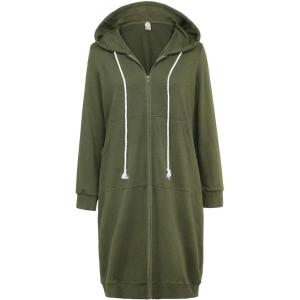 GRACE KARIN Women’s Casual Pockets Zip up Hoodies Tunic Sweatshirt Long Hoodie Jacket(Army Green)