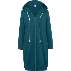 GRACE KARIN Women’s Casual Pockets Zip up Hoodies Tunic Sweatshirt Long Hoodie Jacket(Blue Green)