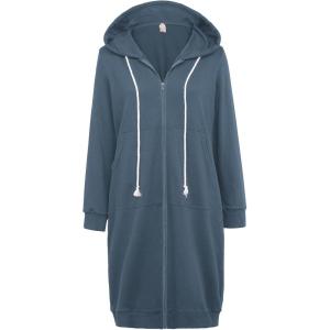 GRACE KARIN Women’s Casual Pockets Zip up Hoodies Tunic Sweatshirt Long Hoodie Jacket(Blue Grey)