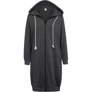 GRACE KARIN Women’s Casual Pockets Zip up Hoodies Tunic Sweatshirt Long Hoodie Jacket(Dark Grey)