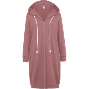 GRACE KARIN Women’s Casual Pockets Zip up Hoodies Tunic Sweatshirt Long Hoodie Jacket(Dark Pink)
