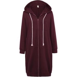 GRACE KARIN Women’s Casual Pockets Zip up Hoodies Tunic Sweatshirt Long Hoodie Jacket(Dark Wine Red)