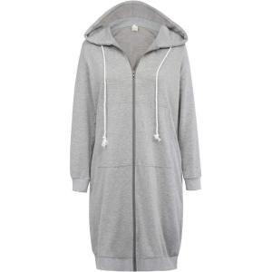 GRACE KARIN Women’s Casual Pockets Zip up Hoodies Tunic Sweatshirt Long Hoodie Jacket(Grey)