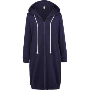 GRACE KARIN Women’s Casual Pockets Zip up Hoodies Tunic Sweatshirt Long Hoodie Jacket(Navy Blue)