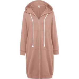 GRACE KARIN Women’s Casual Pockets Zip up Hoodies Tunic Sweatshirt Long Hoodie Jacket(Shrimp Pink)