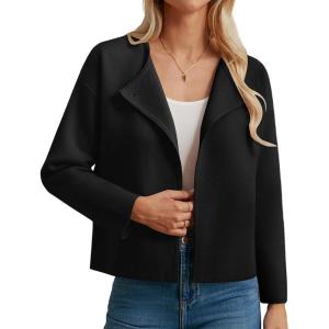 GRACE KARIN Womens Cropped Knit Sweater Blazer, Oversized Open Front Jackets 2026 Spring, Laple Cardigans Dressy Casual(Black)