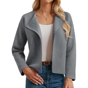 GRACE KARIN Womens Cropped Knit Sweater Blazer, Oversized Open Front Jackets 2026 Spring, Laple Cardigans Dressy Casual(Grey)