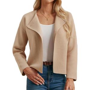 GRACE KARIN Womens Cropped Knit Sweater Blazer, Oversized Open Front Jackets 2026 Spring, Laple Cardigans Dressy Casual(Khaki)