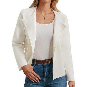 GRACE KARIN Womens Cropped Knit Sweater Blazer, Oversized Open Front Jackets 2026 Spring, Laple Cardigans Dressy Casual(White)