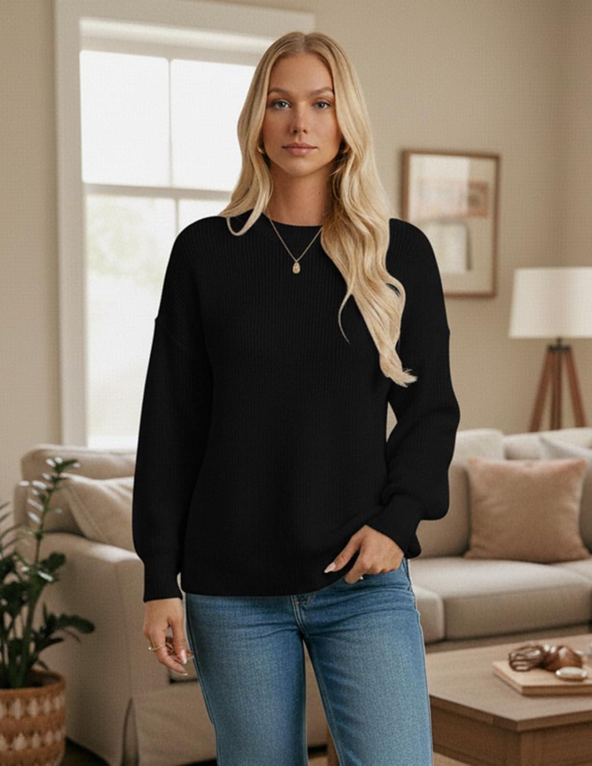imageGRACE KARIN Fall Oversized Sweaters for Women Crewneck Knit Pullover 2025 Fashion Outfits TrendyBlack