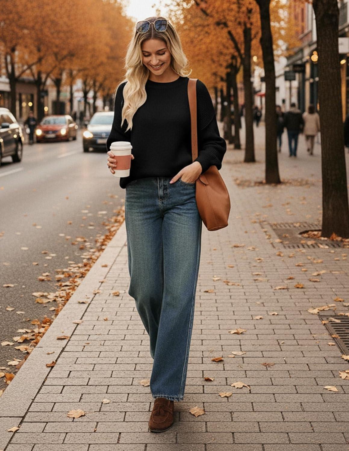 imageGRACE KARIN Fall Oversized Sweaters for Women Crewneck Knit Pullover 2025 Fashion Outfits TrendyBlack