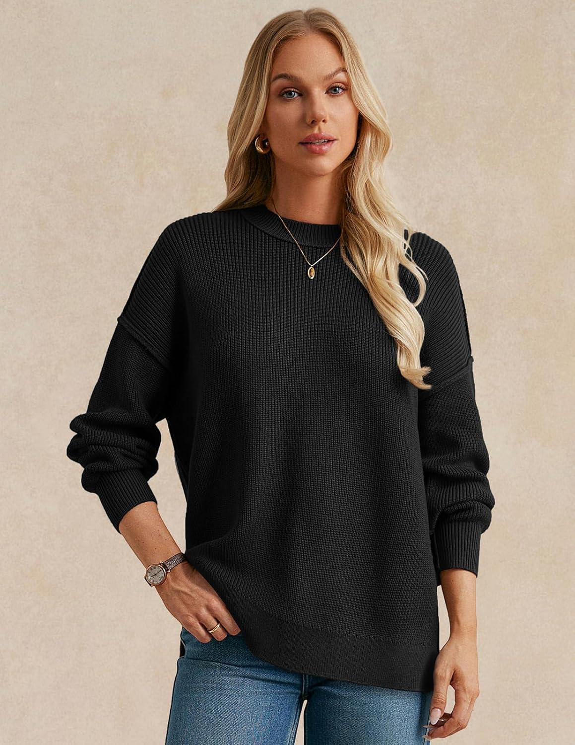 imageGRACE KARIN Fall Oversized Sweaters for Women Crewneck Knit Pullover 2025 Fashion Outfits TrendyBlack