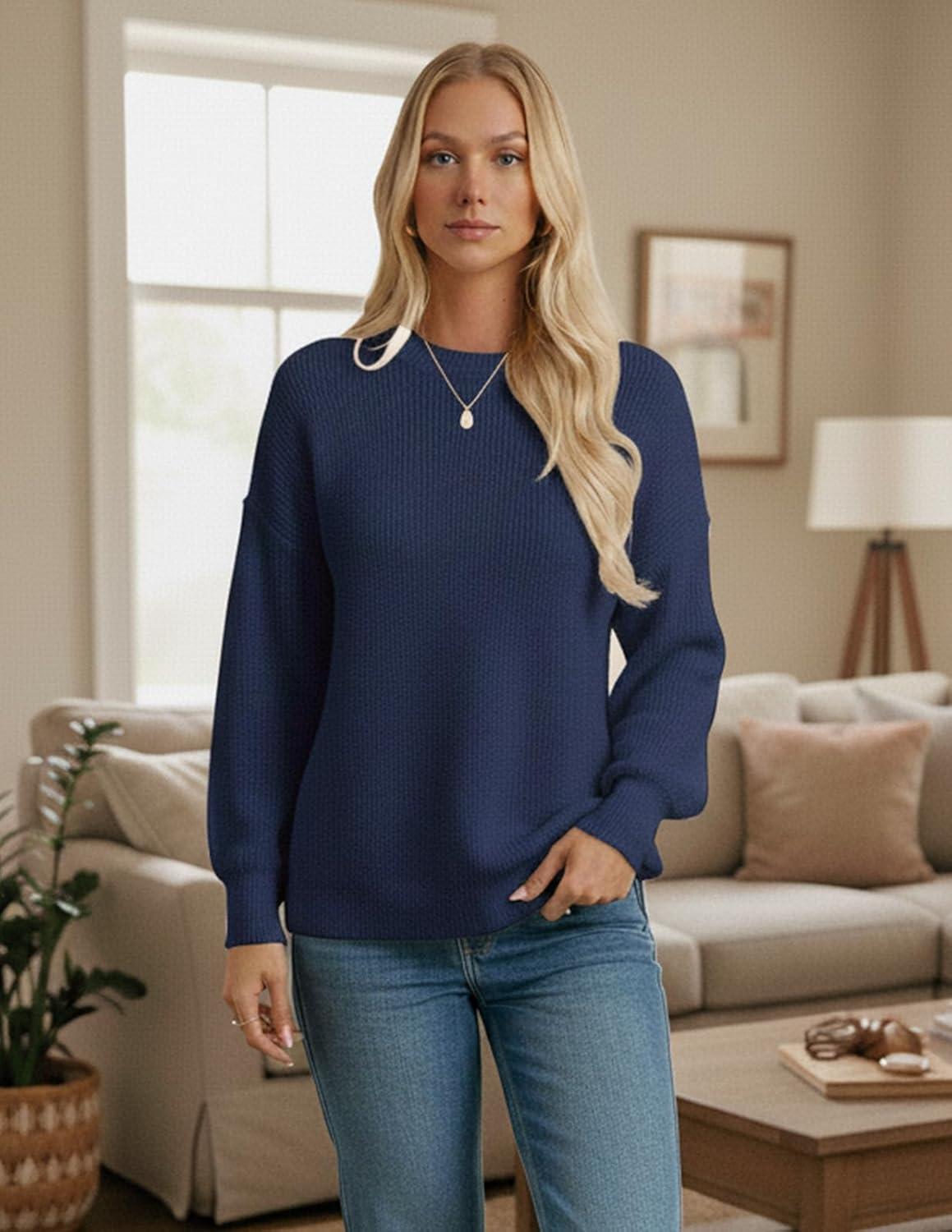 imageGRACE KARIN Fall Oversized Sweaters for Women Crewneck Knit Pullover 2025 Fashion Outfits TrendyBlue