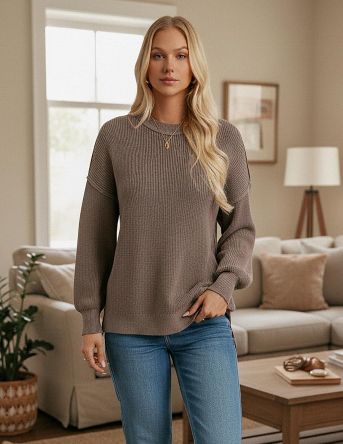 imageGRACE KARIN Fall Oversized Sweaters for Women Crewneck Knit Pullover 2025 Fashion Outfits TrendyCoffee