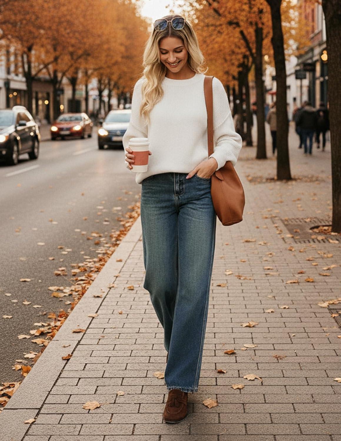 imageGRACE KARIN Fall Oversized Sweaters for Women Crewneck Knit Pullover 2025 Fashion Outfits TrendyWhite