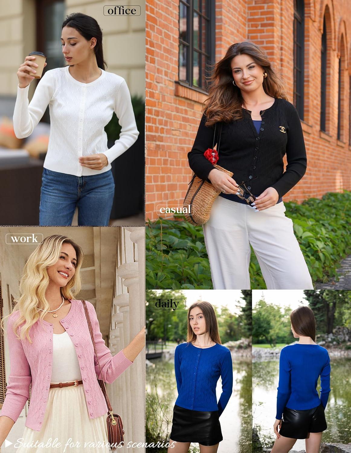 imageGRACE KARIN Knit Cardigan Sweaters Long Sleeve Lightweight Sweater Button Open Front Cropped CardigansRoyal Blue