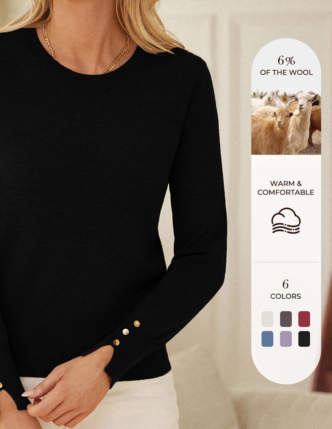 imageGRACE KARIN Long Sleeve Sweaters Merino Wool Blend Lightweight Crewneck Sweater 2025 Fall Fashion Pullover Knit TopsBlack