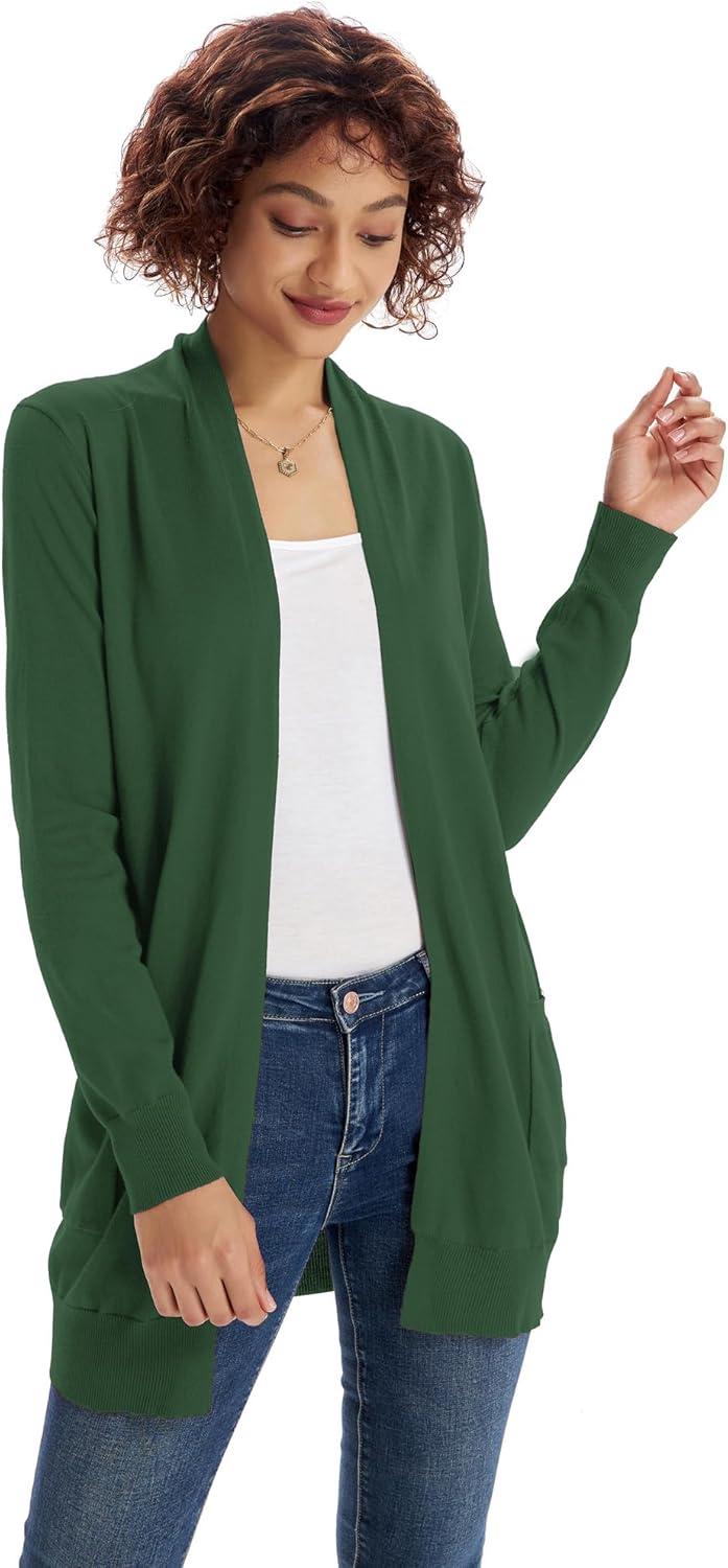 imageGRACE KARIN Women Lightweight Cardigan Sweaters with Pocket Long Sleeve ShrugsElm Green