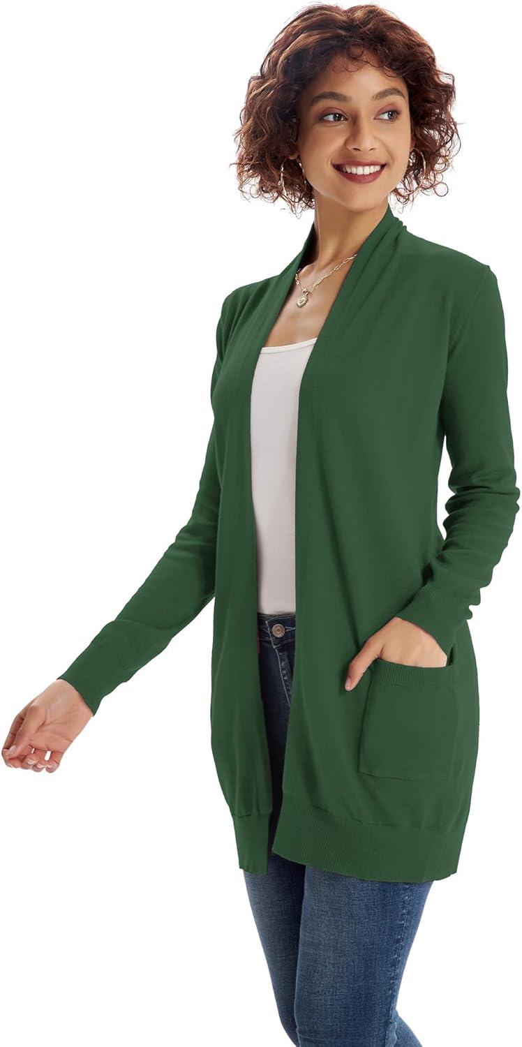 imageGRACE KARIN Women Lightweight Cardigan Sweaters with Pocket Long Sleeve ShrugsElm Green