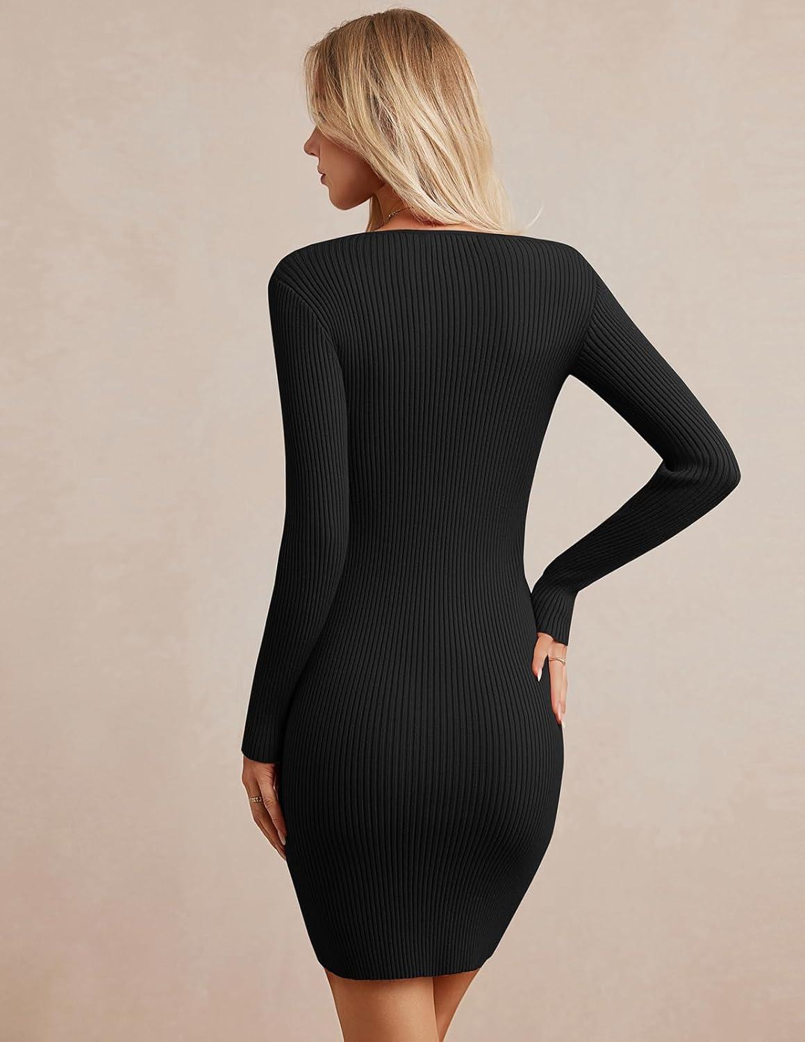imageGRACE KARIN Women Midi Sweater Dresses 2026 Spring Long Sleeve Knit Ribbed Bodycon Button Up Casual Outfits ClothesBlack