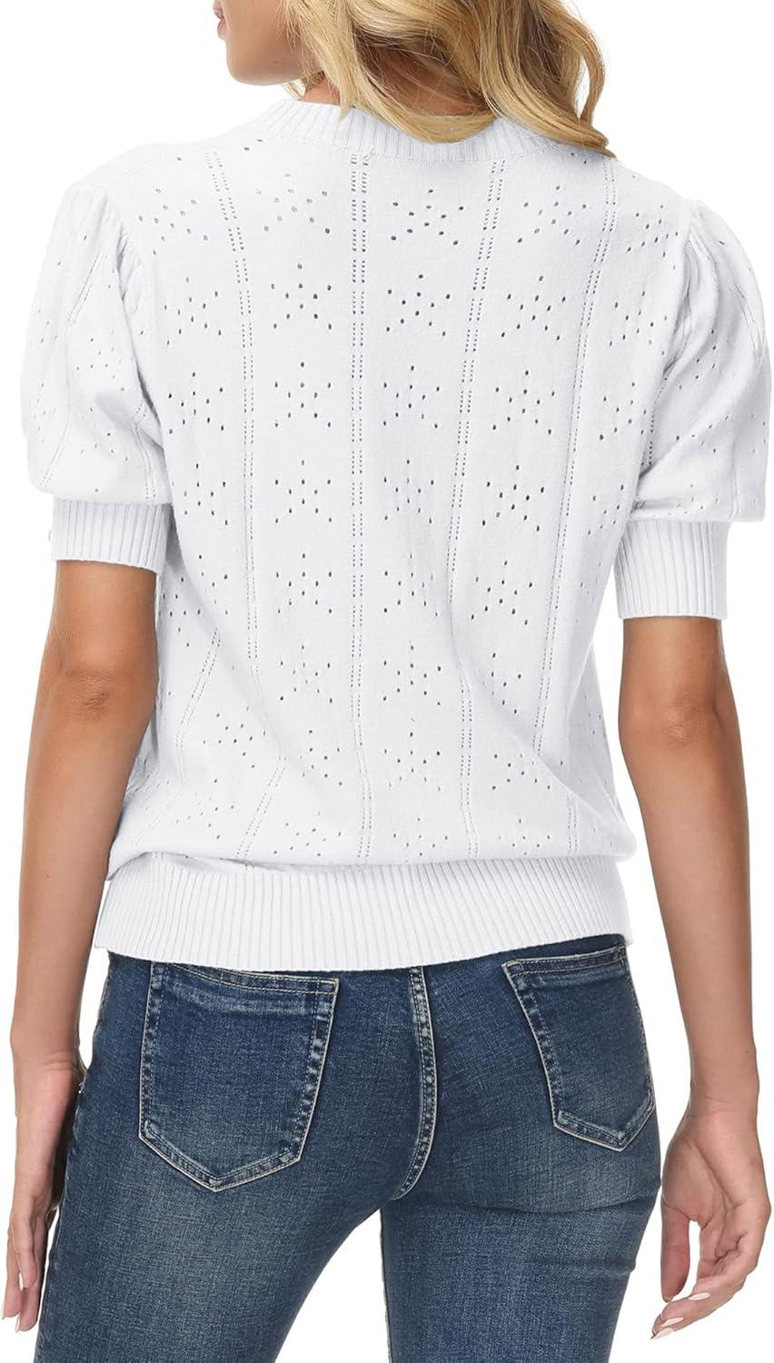 imageGRACE KARIN Womens Lightweight Thin Summer Pullover Sweater Cute Puff Short Sleeve Tops Pullover Shirt Knit BlouseBright White